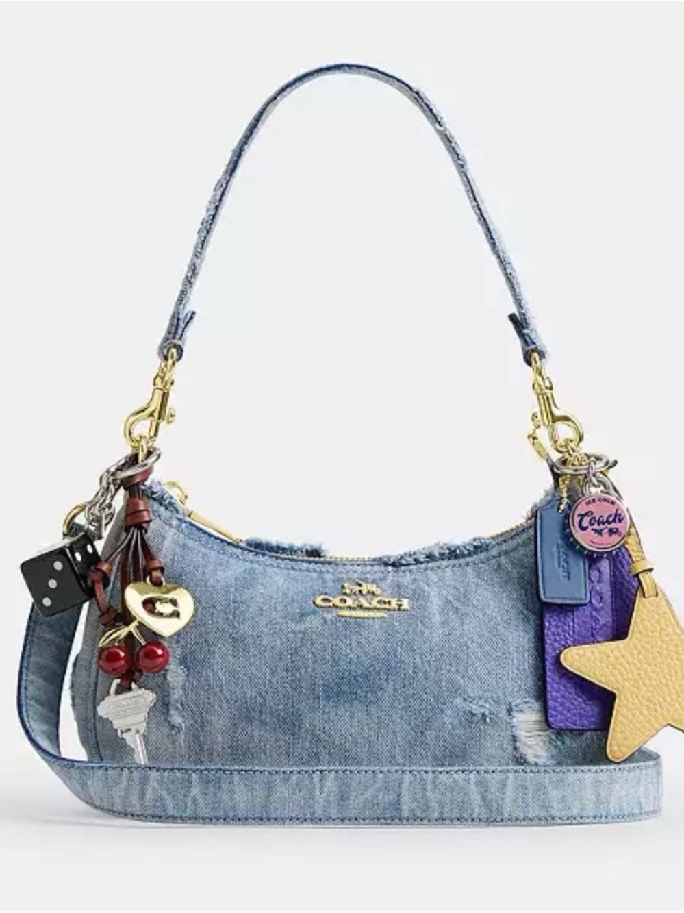 Sold Out Coach Denim Terry Shoulder Bag with Charms